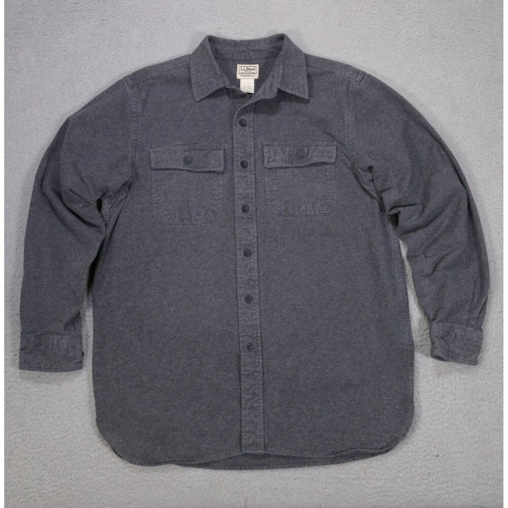 LL Bean Chamois Shirt Mens Medium Traditional Gray Heavyweight Flannel Outdoor